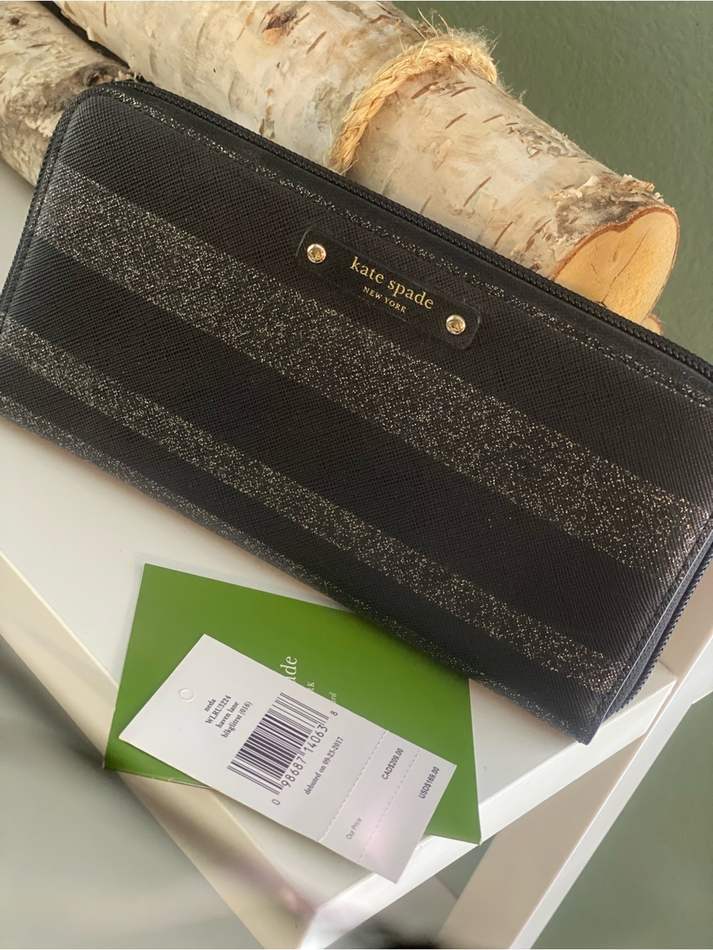 kate spade Black Glitter Stripe Zip Wallet - Picture 3 of 3